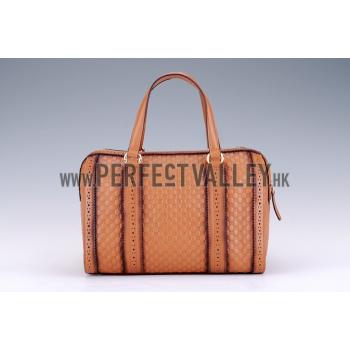 Gucci Duilio Brogue Boston Tan Leather Bag