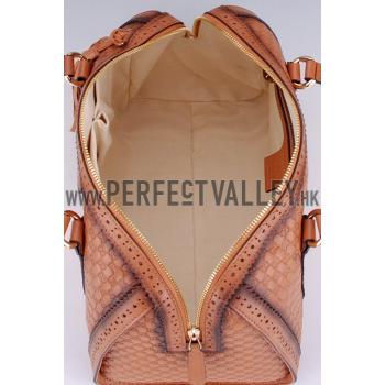 Gucci Duilio Brogue Boston Tan Leather Bag