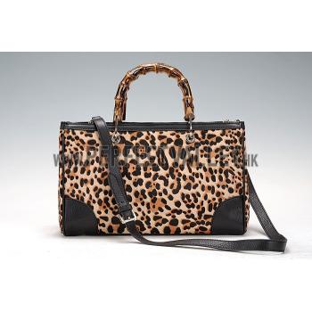 Gucci Bamboo Shopper Leather Small Tote Animal Print  607318