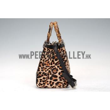 Gucci Bamboo Shopper Leather Small Tote Animal Print  607318