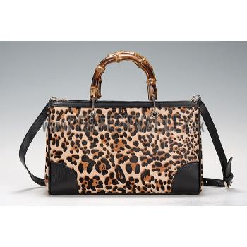 Gucci Bamboo Shopper Leather Small Tote Animal Print  607318