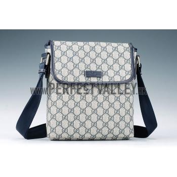 Gucci Small Messenger Flap Bag with GG Canvas Blue Leather Trim Replica