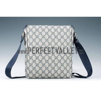 Gucci Small Messenger Flap Bag with GG Canvas Blue Leather Trim Replica