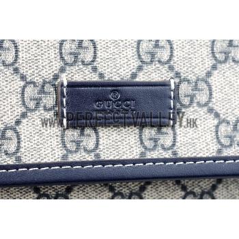 Gucci Small Messenger Flap Bag with GG Canvas Blue Leather Trim Replica