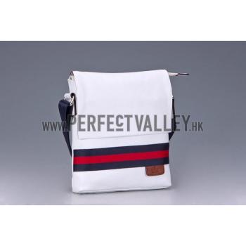 Gucci Web White Leather Small Messenger Bag