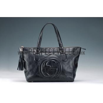 Gucci Soho Tote with Embossed Interlocking G Dark Black