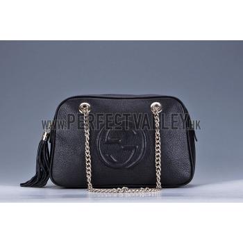 Gucci Medium Soho Black Leather Shoulder Bag with Chain Straps