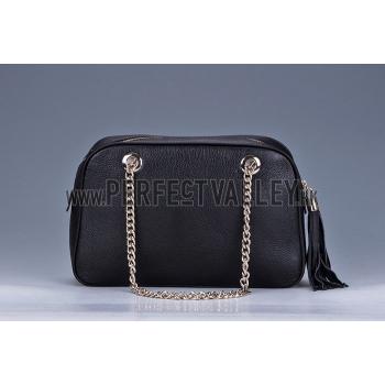 Gucci Medium Soho Black Leather Shoulder Bag with Chain Straps