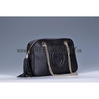 Gucci Medium Soho Black Leather Shoulder Bag with Chain Straps