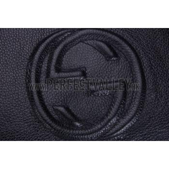 Gucci Medium Soho Black Leather Shoulder Bag with Chain Straps