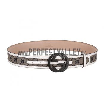 Gucci White Leather Belt with Interlocking G Buckle