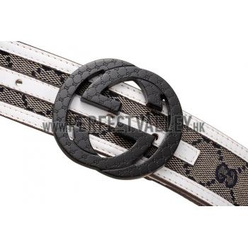 Gucci White Leather Belt with Interlocking G Buckle