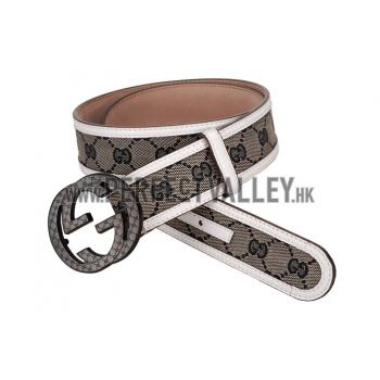 Gucci White Leather Belt with Interlocking G Buckle