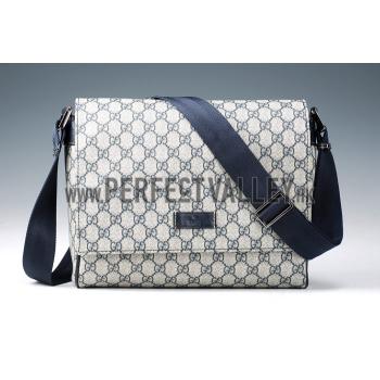 Gucci Monogram Canvas Messenger Flap Bag Navy