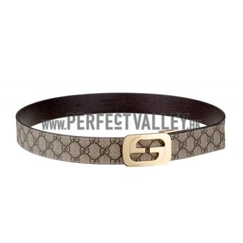 Gucci  Rectangular Brass Double G Buckle Reversible Monogram Belt