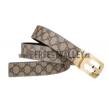 Gucci  Rectangular Brass Double G Buckle Reversible Monogram Belt