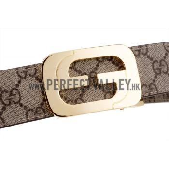 Gucci  Rectangular Brass Double G Buckle Reversible Monogram Belt