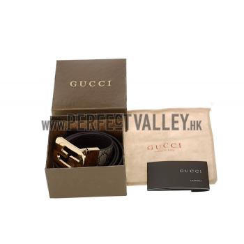 Gucci  Rectangular Brass Double G Buckle Reversible Monogram Belt