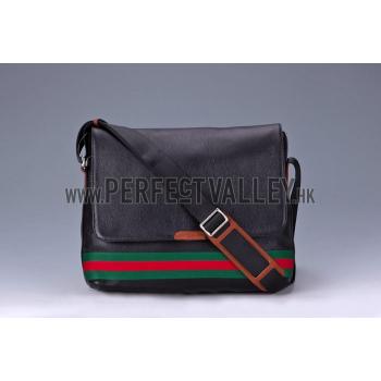 Gucci Web Black Leather Medium Messenger Bag