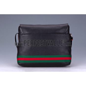 Gucci Web Black Leather Medium Messenger Bag