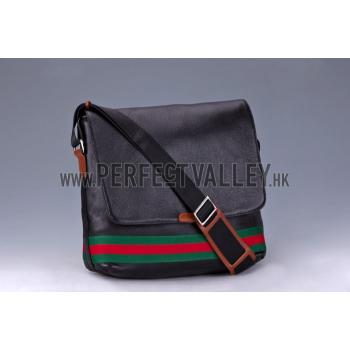 Gucci Web Black Leather Medium Messenger Bag