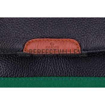 Gucci Web Black Leather Medium Messenger Bag