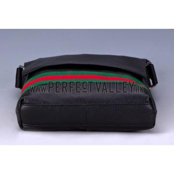 Gucci Web Black Leather Medium Messenger Bag