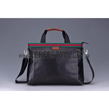 Gucci Web Black Leather  Handle Medium Messenger Bag