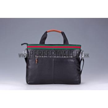 Gucci Web Black Leather  Handle Medium Messenger Bag