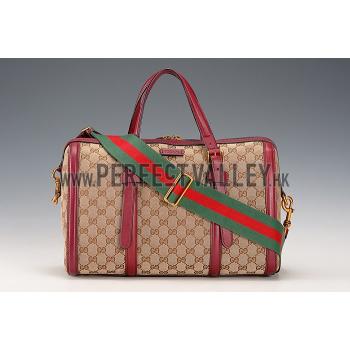 Cheap Gucci Lady Web GG Canvas Boston Bag Dark Red