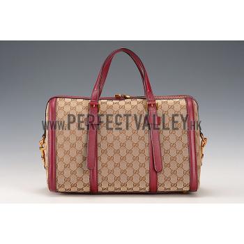 Cheap Gucci Lady Web GG Canvas Boston Bag Dark Red