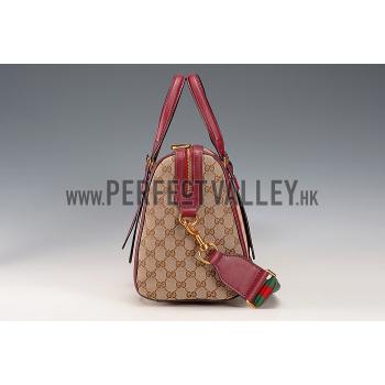 Cheap Gucci Lady Web GG Canvas Boston Bag Dark Red