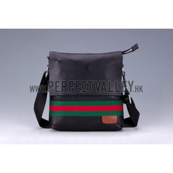 Cheap Gucci Web Black Leather Small Messenger Bag