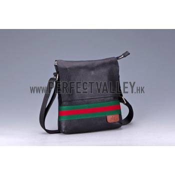 Cheap Gucci Web Black Leather Small Messenger Bag