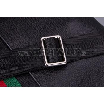 Cheap Gucci Web Black Leather Small Messenger Bag