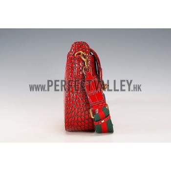 Replica Gucci Lady Web Medium Shoulder Bag Crocodile Leather Red