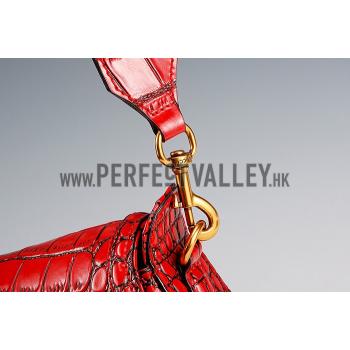 Replica Gucci Lady Web Medium Shoulder Bag Crocodile Leather Red