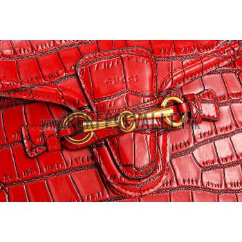 Replica Gucci Lady Web Medium Shoulder Bag Crocodile Leather Red