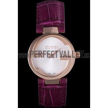 Gucci Interlocking Rose Gold Bezel with Purple Leather Band  621517