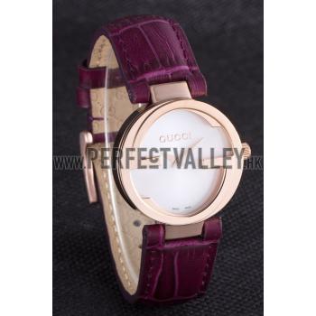 Gucci Interlocking Rose Gold Bezel with Purple Leather Band  621517