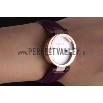 Gucci Interlocking Rose Gold Bezel with Purple Leather Band  621517