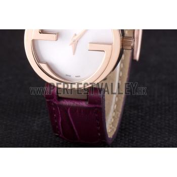 Gucci Interlocking Rose Gold Bezel with Purple Leather Band  621517