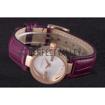 Gucci Interlocking Rose Gold Bezel with Purple Leather Band  621517