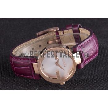 Gucci Interlocking Rose Gold Bezel with Purple Leather Band  621517