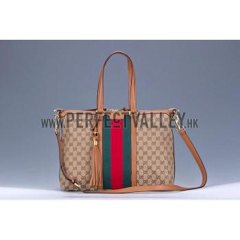 Gucci Rania Web GG Canvas with Tan Leather Trim  Handle Tote