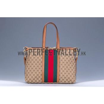 Gucci Rania Web GG Canvas with Tan Leather Trim  Handle Tote