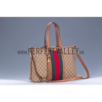 Gucci Rania Web GG Canvas with Tan Leather Trim  Handle Tote