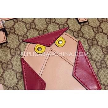 Gucci Bird Pattern Brown Shopping Bag Calfskin Handbag