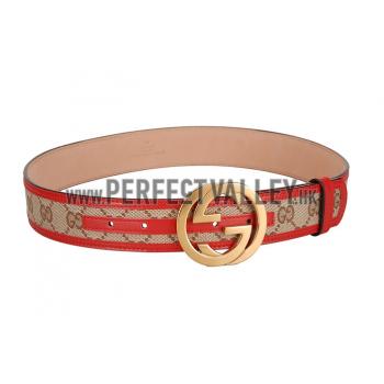 Gucci Red Leather Belt with Golden Interlocking G Buckle Replica