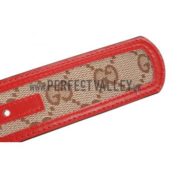 Gucci Red Leather Belt with Golden Interlocking G Buckle Replica